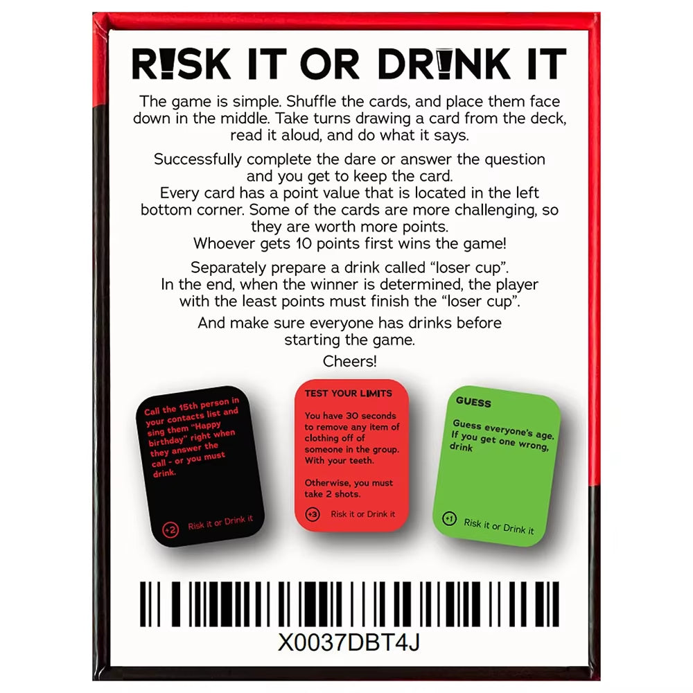 Risk It or Drink It Fun Party Game for College Card Game Drinking Game Pregame Night Hilarious Dares Challenges Questions Adults