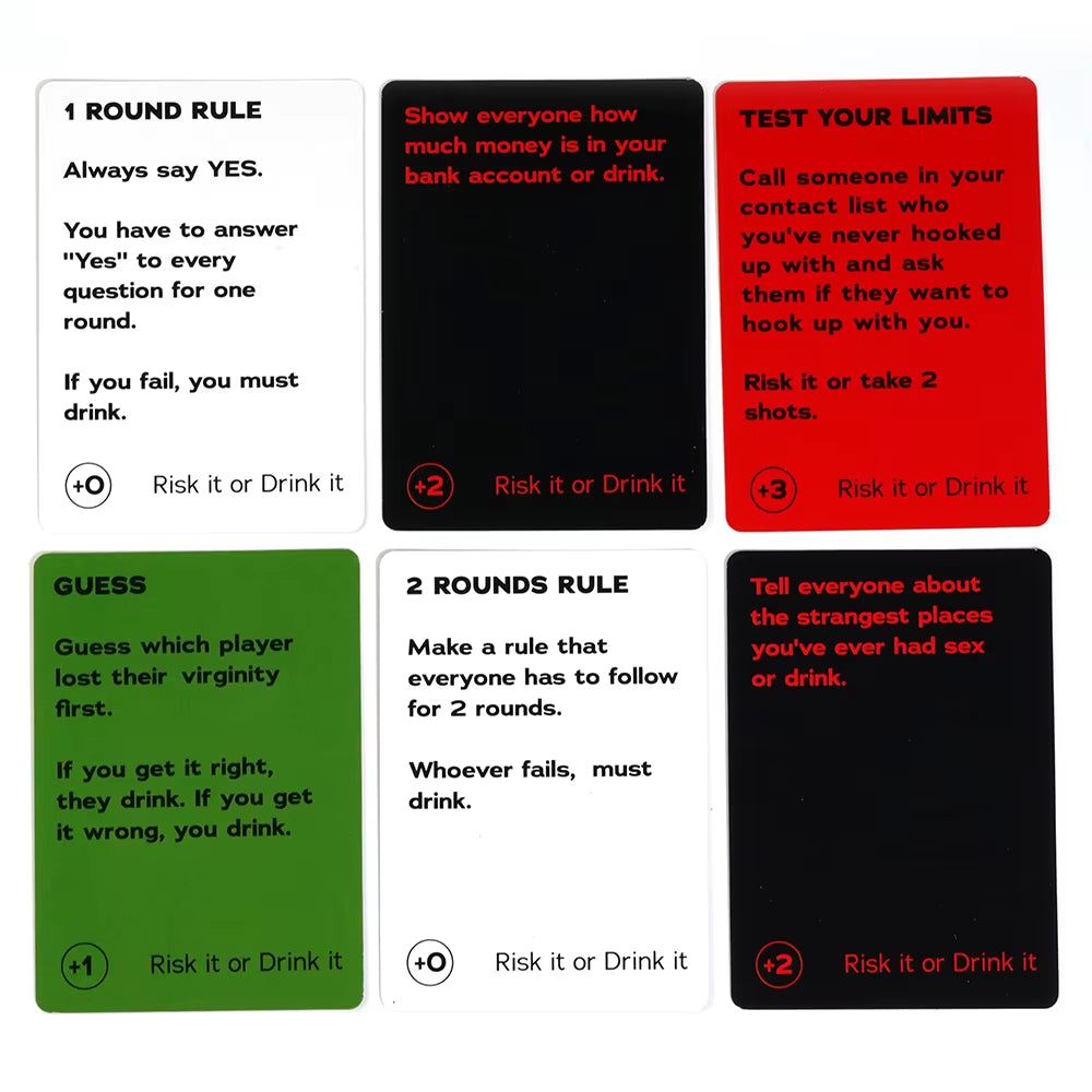 Risk It or Drink It Fun Party Game for College Card Game Drinking Game Pregame Night Hilarious Dares Challenges Questions Adults