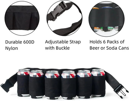 Beer Belt Holster, Beer Soda Bottle Holder Belts, Drink Can Holder, Adjustable Waist Pack Bag, Holds 6 Cans, Perfect for Parties