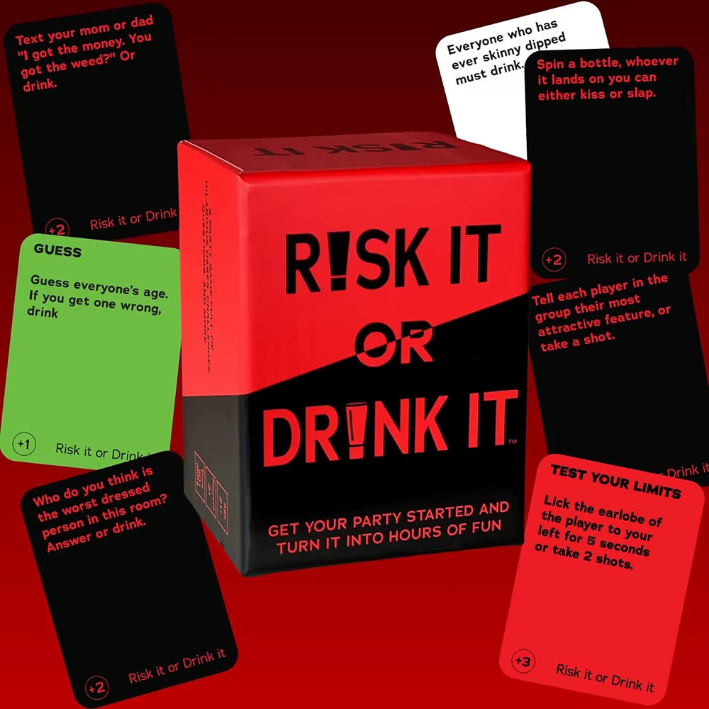 Risk It or Drink It Fun Party Game for College Card Game Drinking Game Pregame Night Hilarious Dares Challenges Questions Adults